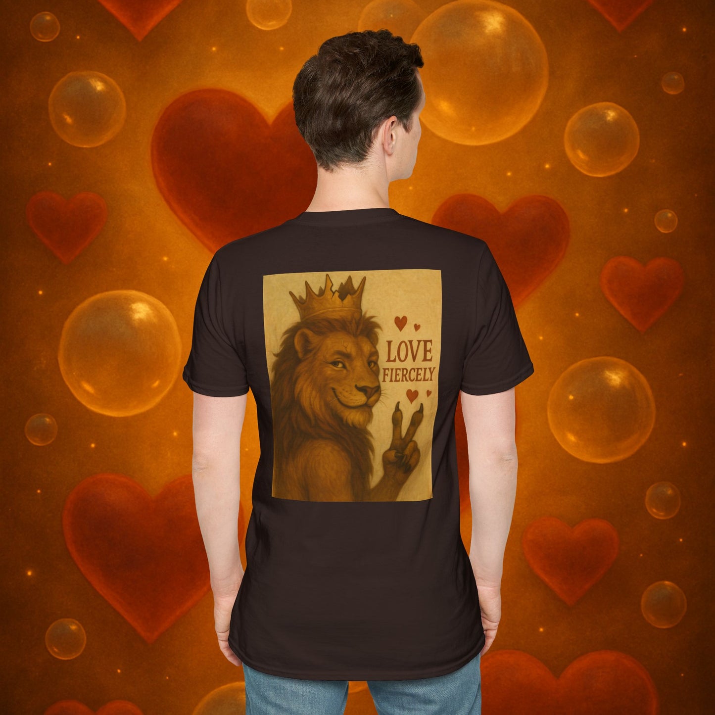 Never Bow Co. “Love Fiercely” Tee | Bold Streetwear Statement Shirt | The crowned lion commands: Love Fiercely. Heavy cotton strength meets fearless heart. Built for rebels who protect what matters and carry defiance with love. Wear the crown. Never Bow.