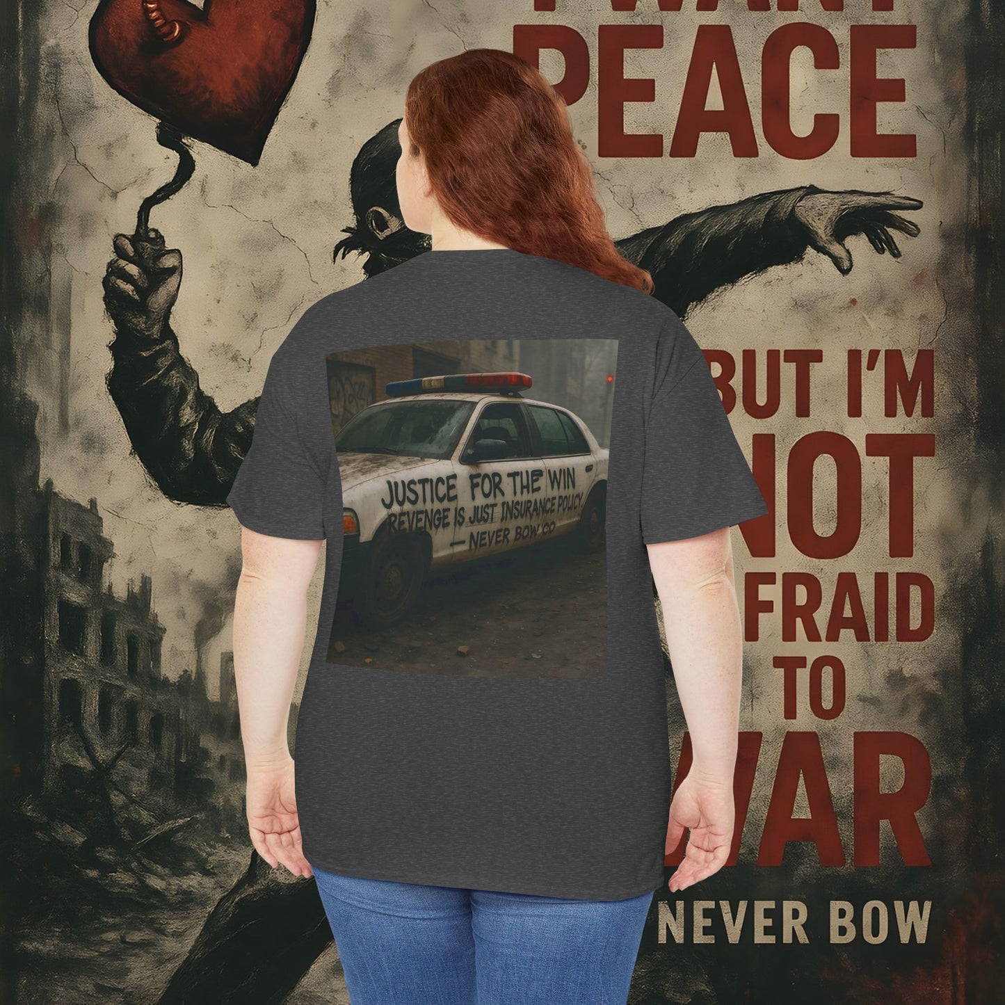 (Heavy Tee) Never Bow Co “Justice for the Truth” Protest Tee | Truth can’t be silenced. This protest tee carries raw defiance on its back — a streetwear statement for warriors demanding justice, truth, and accountability. Wear it. Shout louder.