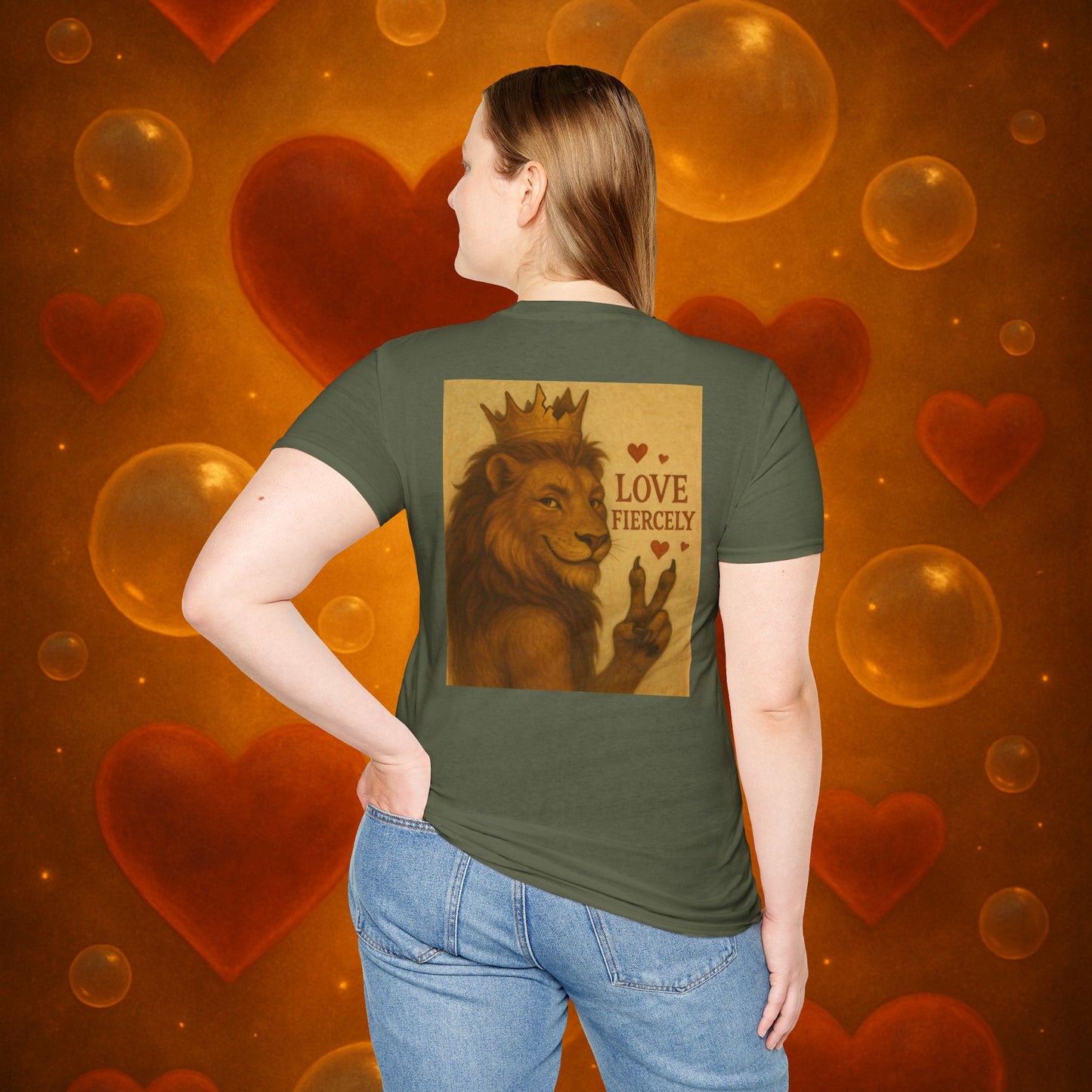 Never Bow Co. “Love Fiercely” Tee | Bold Streetwear Statement Shirt | The crowned lion commands: Love Fiercely. Heavy cotton strength meets fearless heart. Built for rebels who protect what matters and carry defiance with love. Wear the crown. Never Bow.