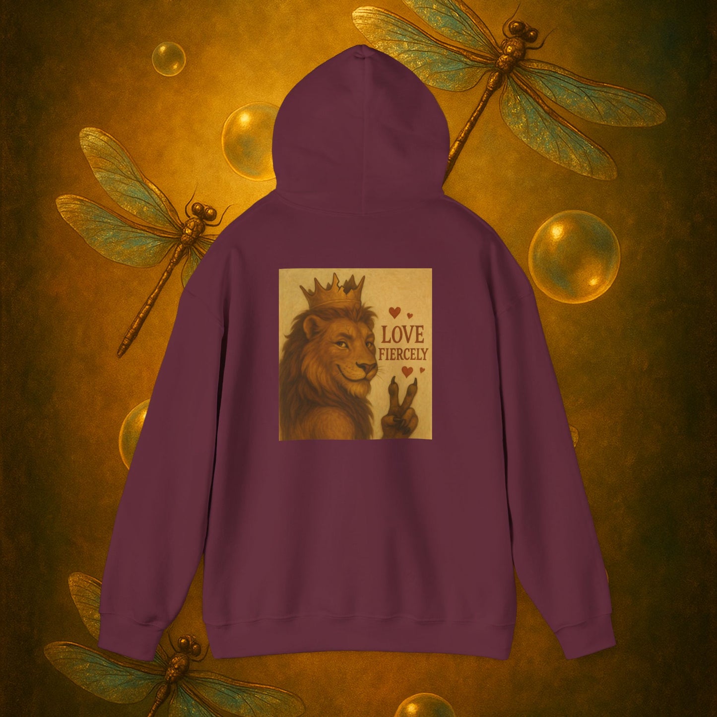 Never Bow Co. “Love Fiercely” Crowned Lion Hoodie | The crowned lion reminds you: Love fiercely, live boldly. A sacred strength hoodie crafted for rebels and dreamers who fight with heart, blending comfort, courage, and defiance in every stitch.