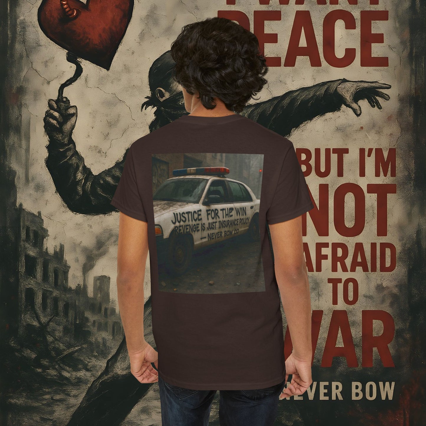 (Heavy Tee) Never Bow Co “Justice for the Truth” Protest Tee | Truth can’t be silenced. This protest tee carries raw defiance on its back — a streetwear statement for warriors demanding justice, truth, and accountability. Wear it. Shout louder.