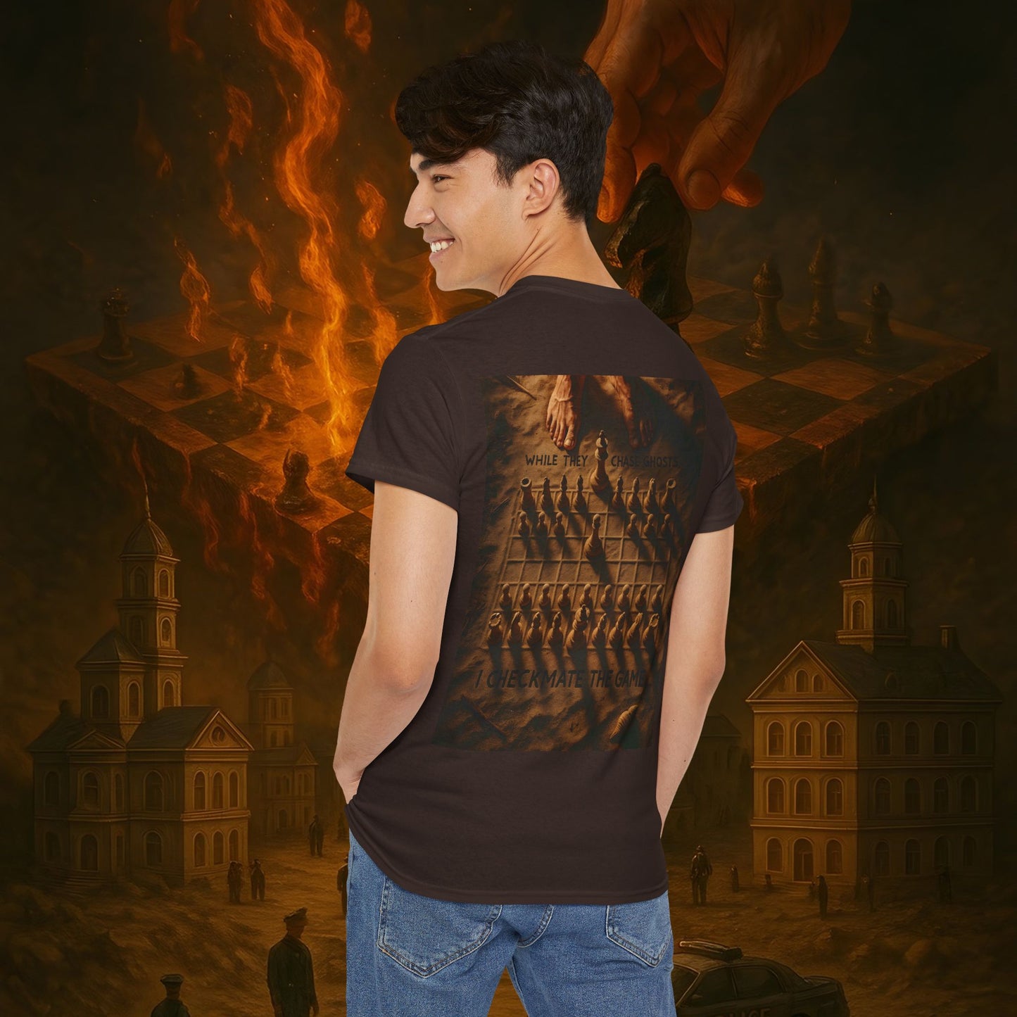 (Heavy Tee) Never Bow Co. Chess Series Tee – “The Game Is Over” | Statement tee featuring the iconic chessboard design — a symbol of battles fought and finished. Built for warriors who refuse to bow, it declares checkmate to the system with style.