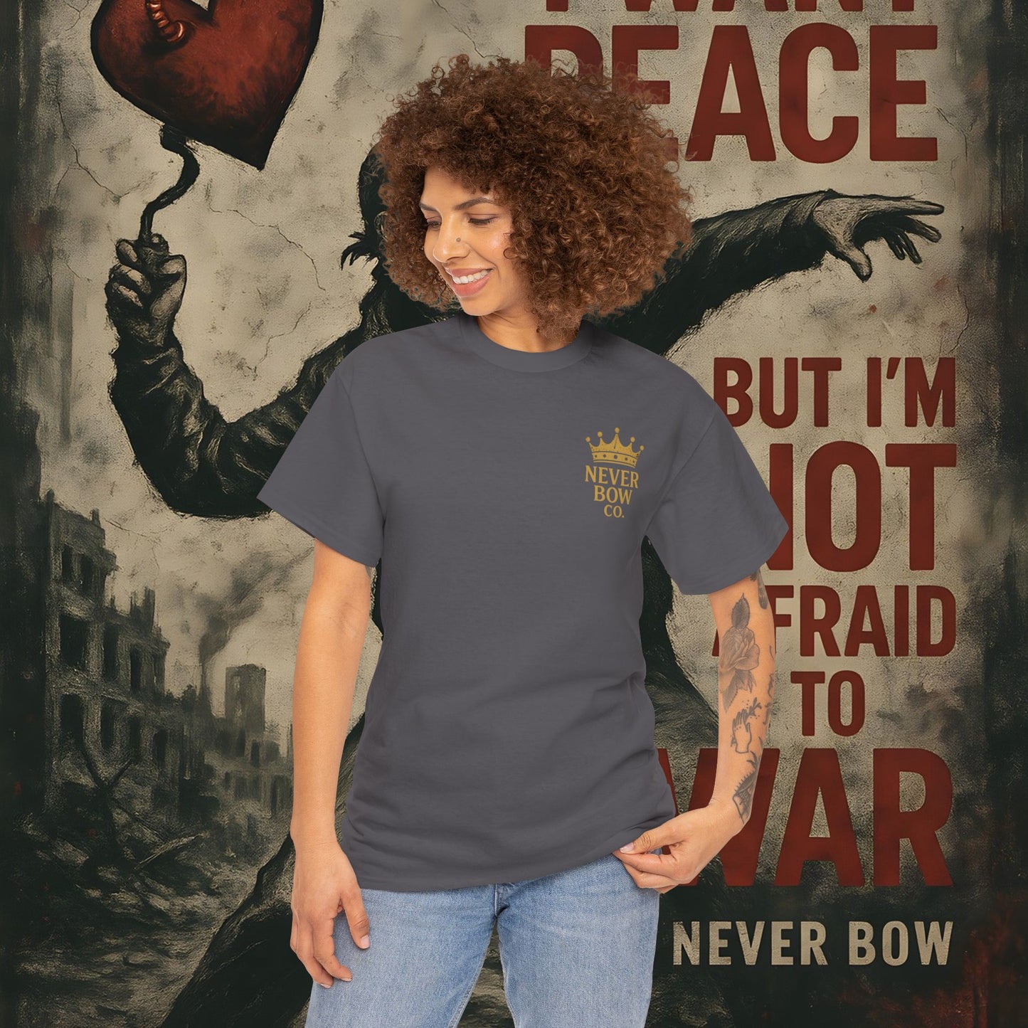 (Heavy Tee) Never Bow Co “You Broke Warrior’s Code” Defiance woven in cotton. Bold courtroom warrior’s graphic calling out broken codes. Built for strength, resistance, and truth-tellers who won’t fold. Wear the message, carry the fire, Never Bow.