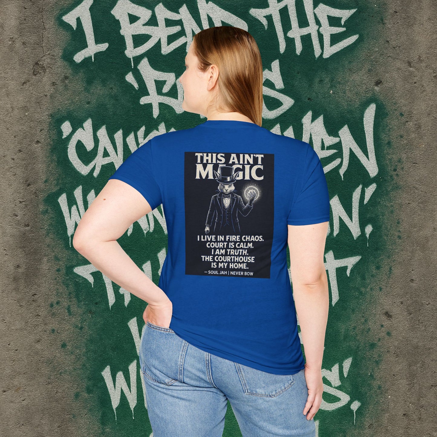 This Ain’t Magic Tee | Never Bow Co | Stand fearless in chaos. “This Ain’t Magic” is more than fabric — it’s truth in motion. Heavy cotton built for courtroom warriors, rebels, and believers who carry calm inside fire.