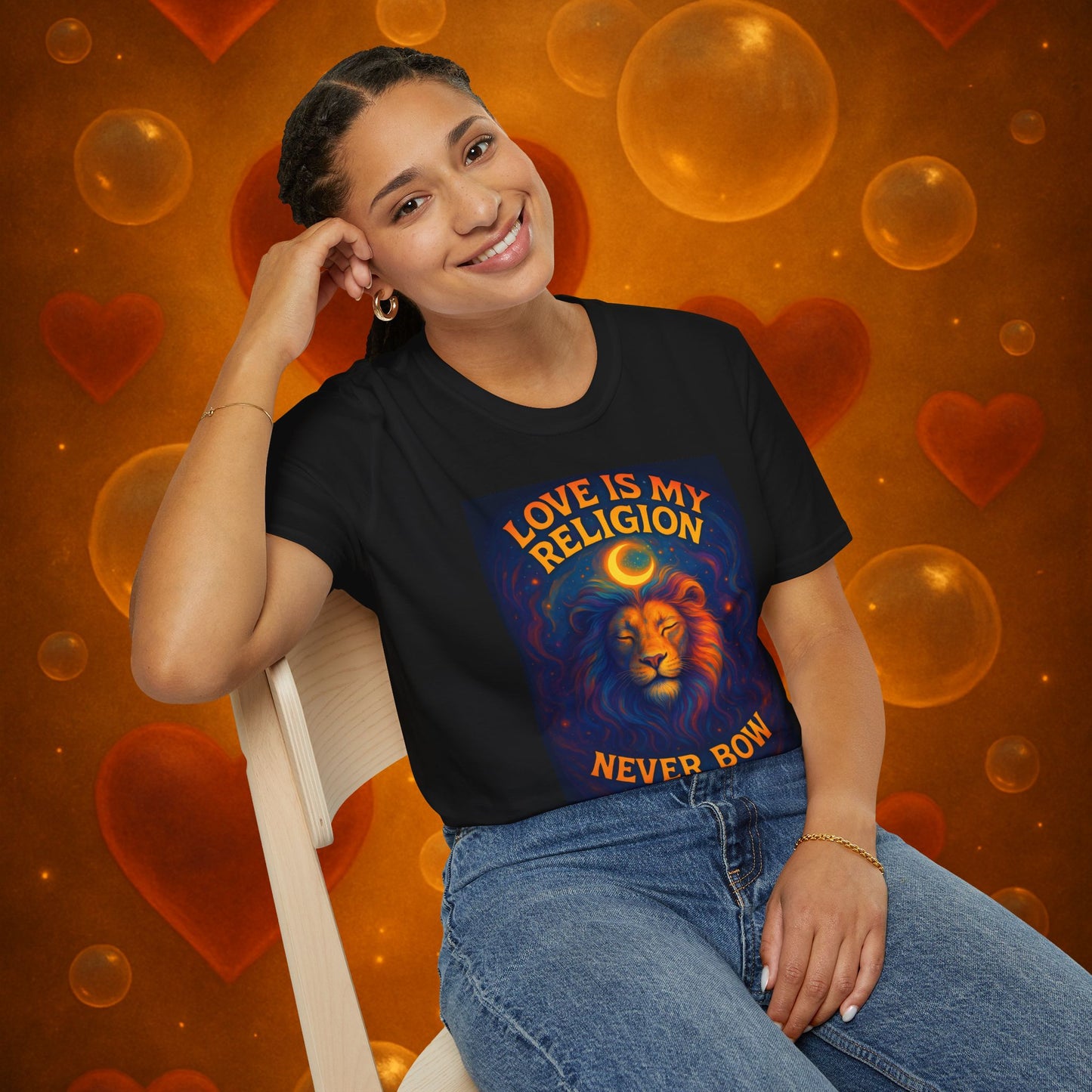 Never Bow Co. “Love Is My Religion” Tee | Spiritual Streetwear Statement declares: Love is my religion. This tee carries spiritual strength and fearless defiance. For seekers, rebels, and warriors who wear love as their creed. Never Bow.