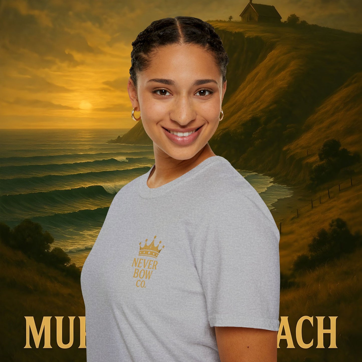 Never Bow Co. “Murderers Beach” Graphic Tee | Lightweight cotton tee honouring Murderers Beach — a symbol of defiance and spirit. Built for rebels and seekers of truth, it carries NZ legend in every thread.