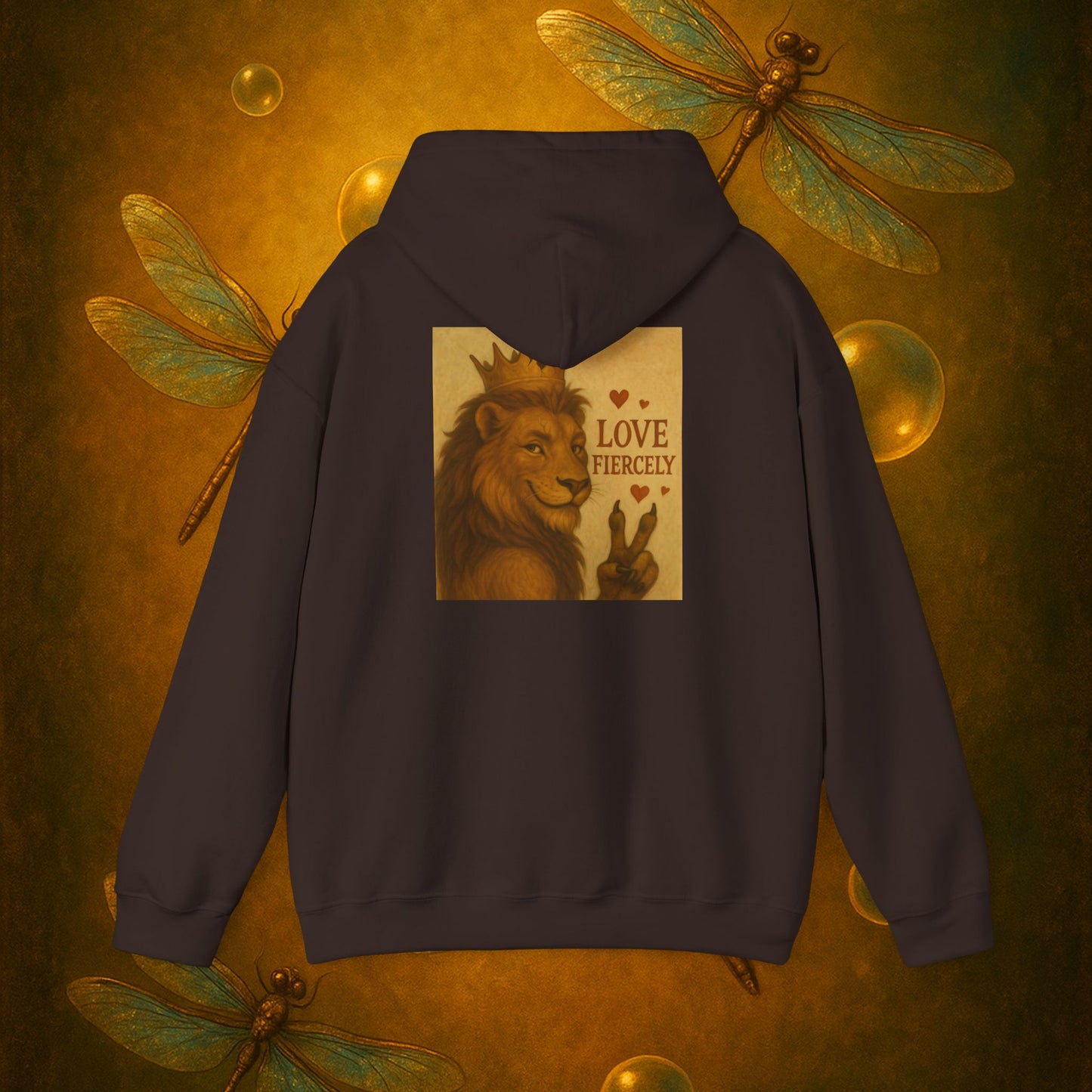 Never Bow Co. “Love Fiercely” Crowned Lion Hoodie | The crowned lion reminds you: Love fiercely, live boldly. A sacred strength hoodie crafted for rebels and dreamers who fight with heart, blending comfort, courage, and defiance in every stitch.