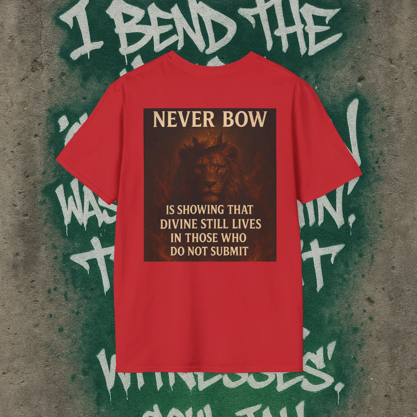 Never Bow Co “Divine Still Lives” | Bold Truth Streetwear. A fearless declaration: “Divine still lives in those who don’t submit.” Heavy cotton, lion-strength style. Built for warriors who resist control and wear their defiance as truth on the streets.