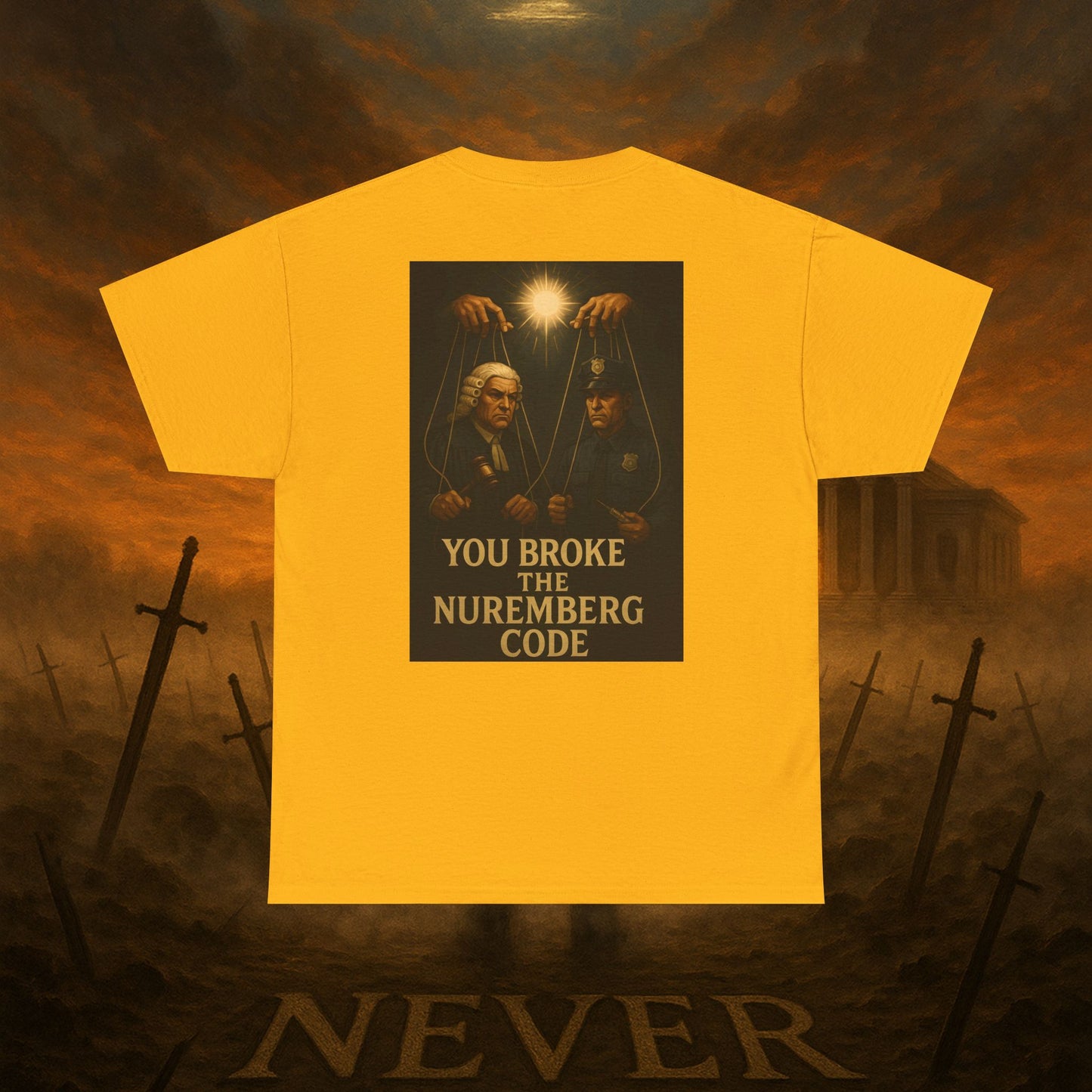 (Heavy Tee) Never Bow Co “You Broke Warrior’s Code” Defiance woven in cotton. Bold courtroom warrior’s graphic calling out broken codes. Built for strength, resistance, and truth-tellers who won’t fold. Wear the message, carry the fire, Never Bow.