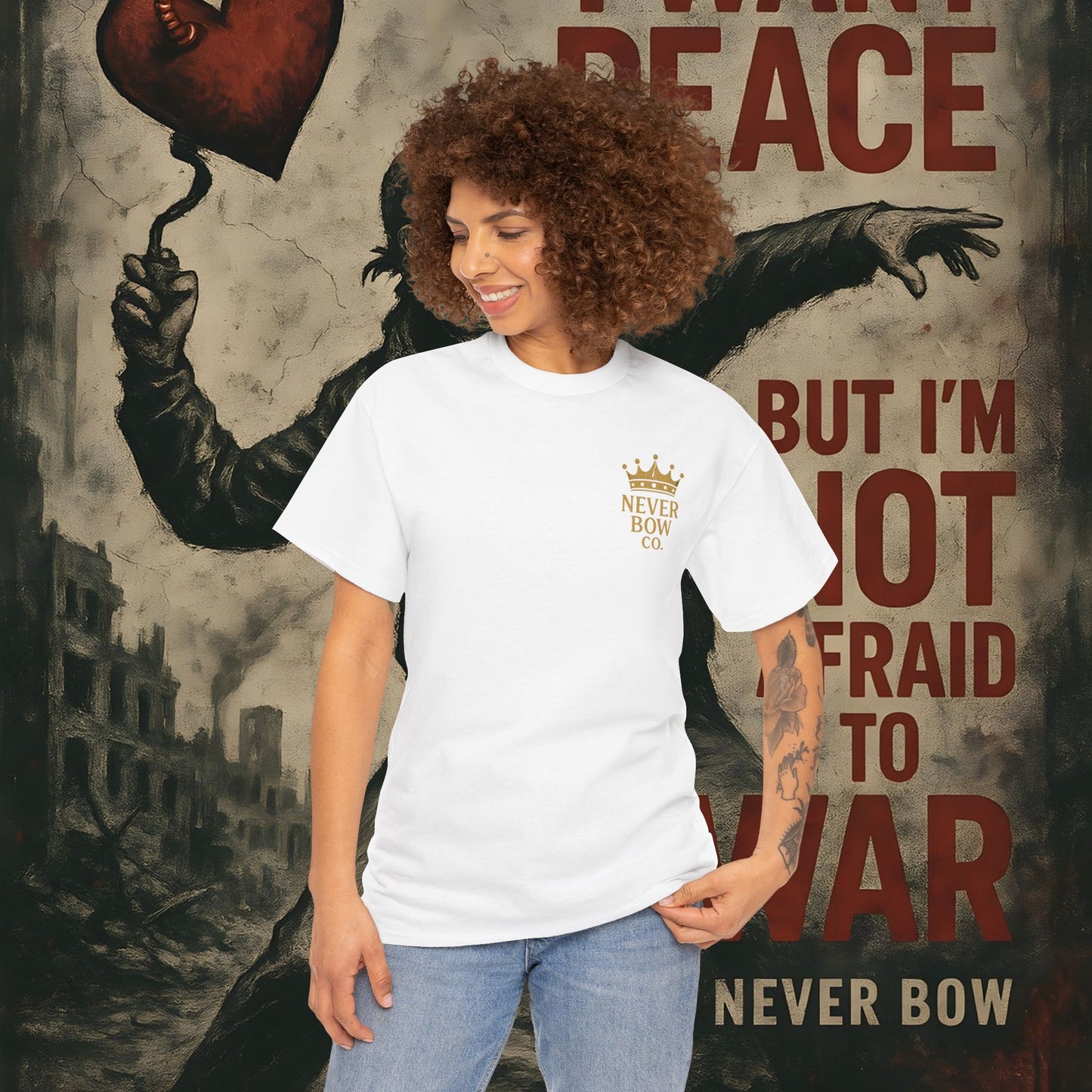 (Heavy Tee) Never Bow Co “You Broke Warrior’s Code” Defiance woven in cotton. Bold courtroom warrior’s graphic calling out broken codes. Built for strength, resistance, and truth-tellers who won’t fold. Wear the message, carry the fire, Never Bow.