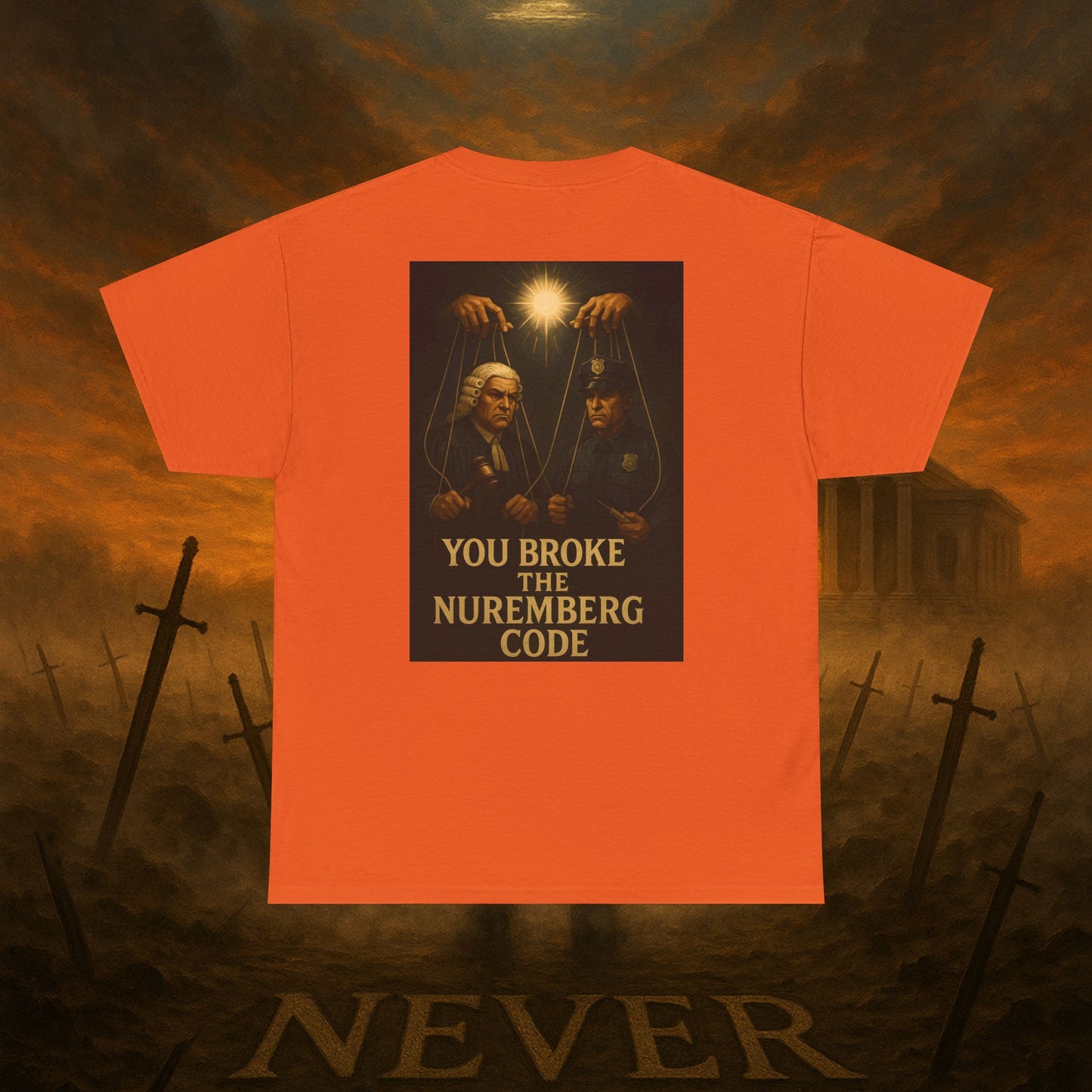 (Heavy Tee) Never Bow Co “You Broke Warrior’s Code” Defiance woven in cotton. Bold courtroom warrior’s graphic calling out broken codes. Built for strength, resistance, and truth-tellers who won’t fold. Wear the message, carry the fire, Never Bow.