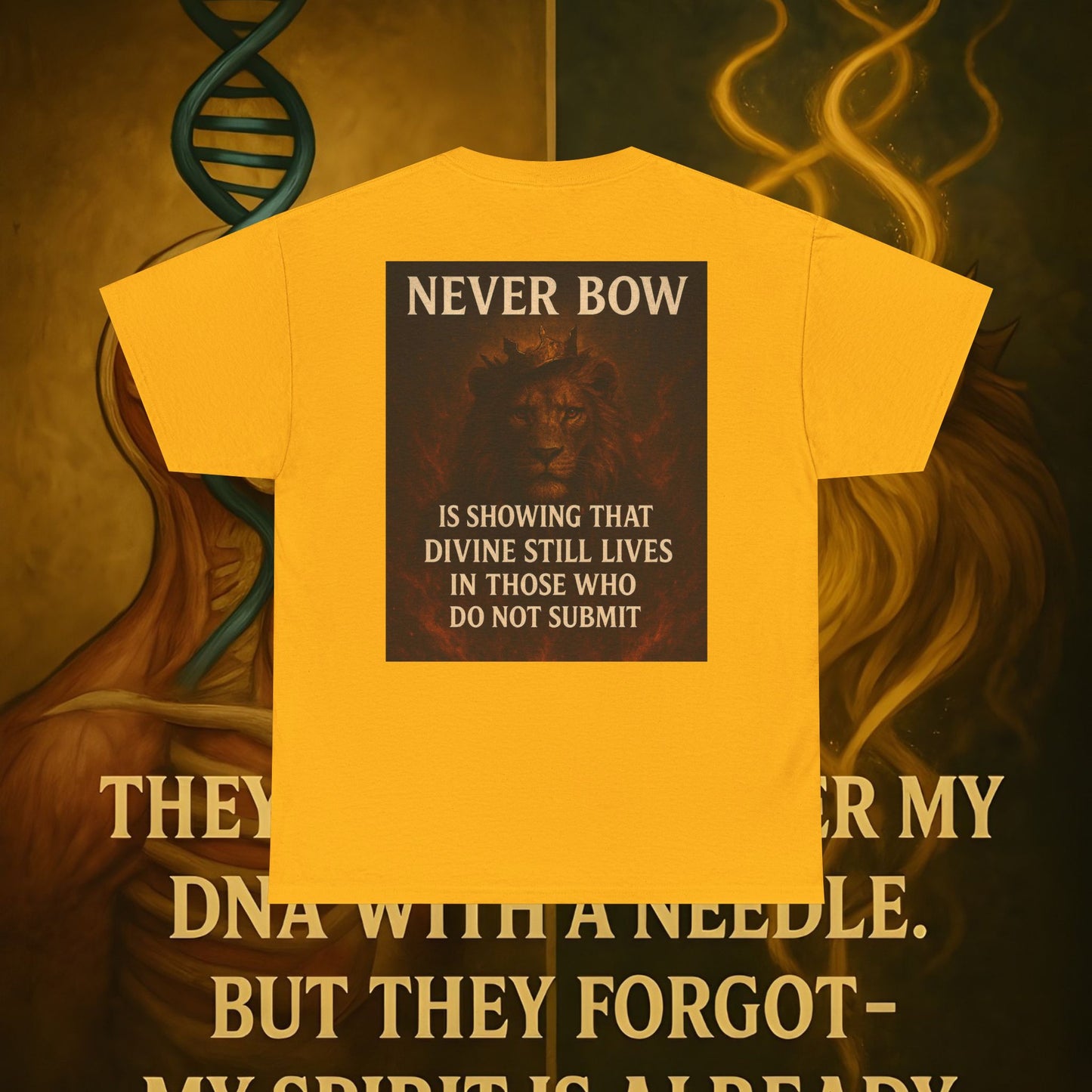 (Heavy Tee) Never Bow Co “Divine Still Lives” Statement Shirt | The Divine Still Lives "Heavy Tee" carries defiance: “Divine still lives in those who don’t submit.” A unisex cut for warriors, rebels, and truth seekers.