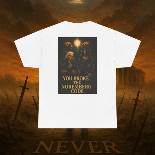 (Heavy Tee) Never Bow Co “You Broke Warrior’s Code” Defiance woven in cotton. Bold courtroom warrior’s graphic calling out broken codes. Built for strength, resistance, and truth-tellers who won’t fold. Wear the message, carry the fire, Never Bow.