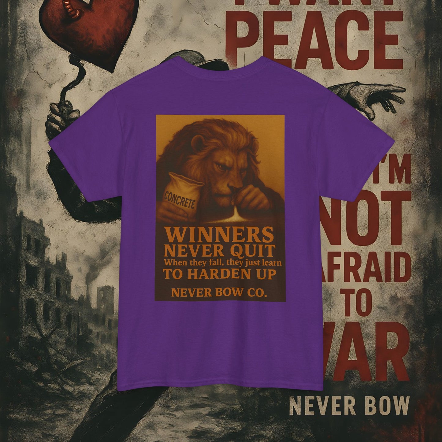 (Heavy Tee) Winners Never Quit Tee | Built for warriors who refuse to fold. “Winners Never Quit. When they fall, they just learn to harden up.” Perfect for strength, grit, and statement style.