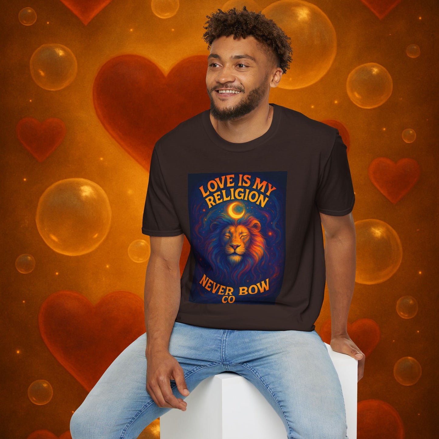 Never Bow Co. “Love Is My Religion” Tee | Spiritual Streetwear Statement declares: Love is my religion. This tee carries spiritual strength and fearless defiance. For seekers, rebels, and warriors who wear love as their creed. Never Bow.