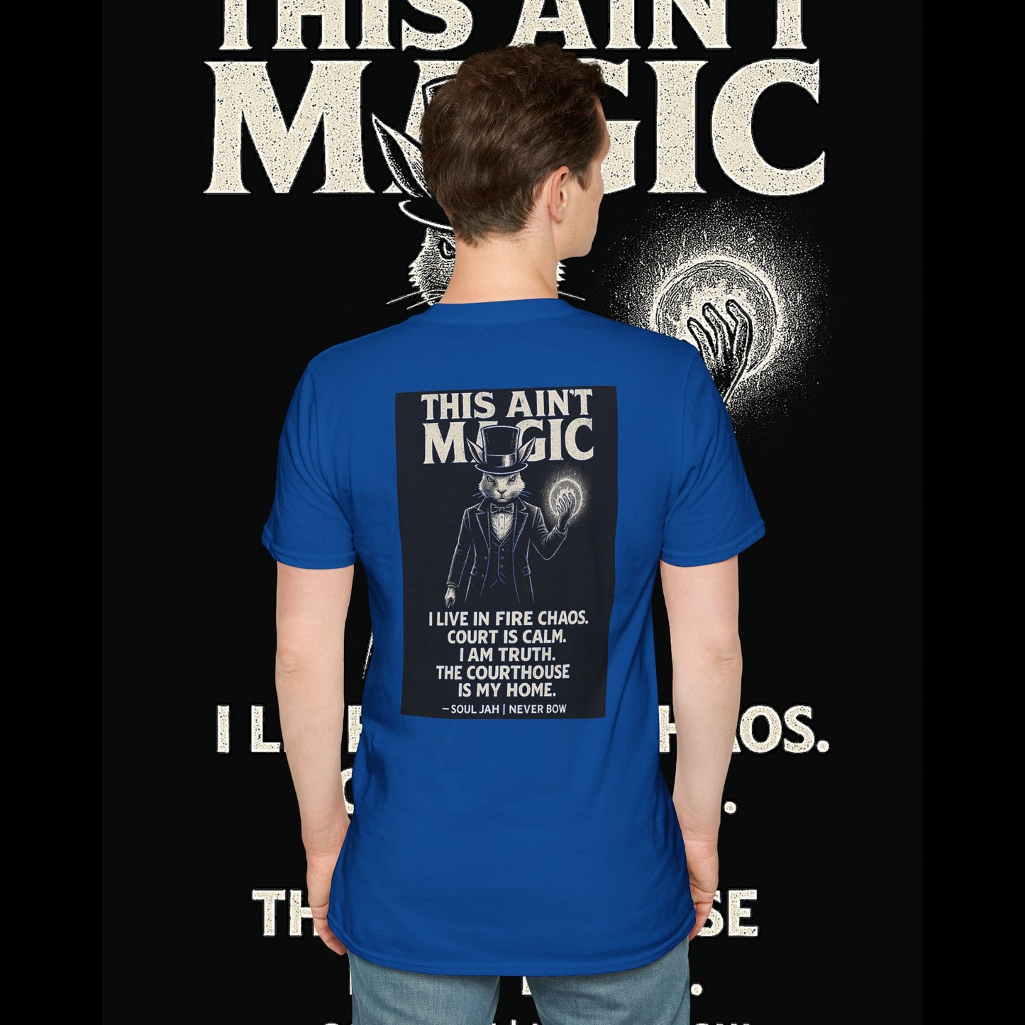 This Ain’t Magic Tee | Never Bow Co | Stand fearless in chaos. “This Ain’t Magic” is more than fabric — it’s truth in motion. Heavy cotton built for courtroom warriors, rebels, and believers who carry calm inside fire.