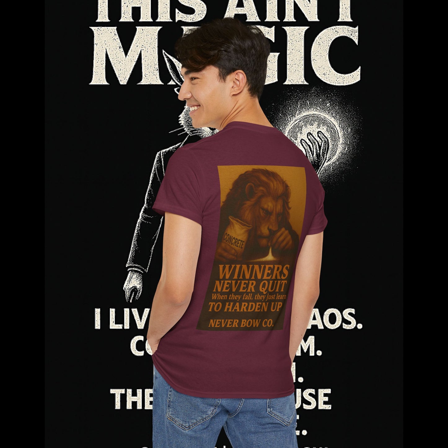 (Heavy Tee) Winners Never Quit Tee | Built for warriors who refuse to fold. “Winners Never Quit. When they fall, they just learn to harden up.” Perfect for strength, grit, and statement style.